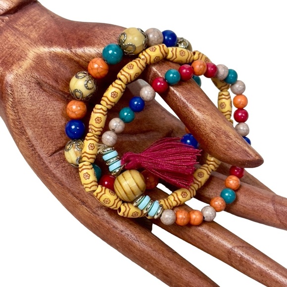 Bohemian Multicolour Beaded Elasticized Bracelets Set of 3 - Picture 6 of 6